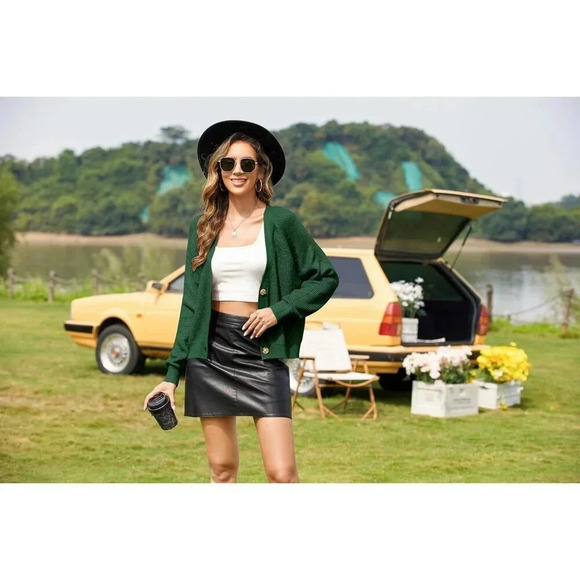 ❤️Women's Green  Long Sleeve Open Front Cardigan Single Breasted Knitted Sweater - Picture 6 of 7